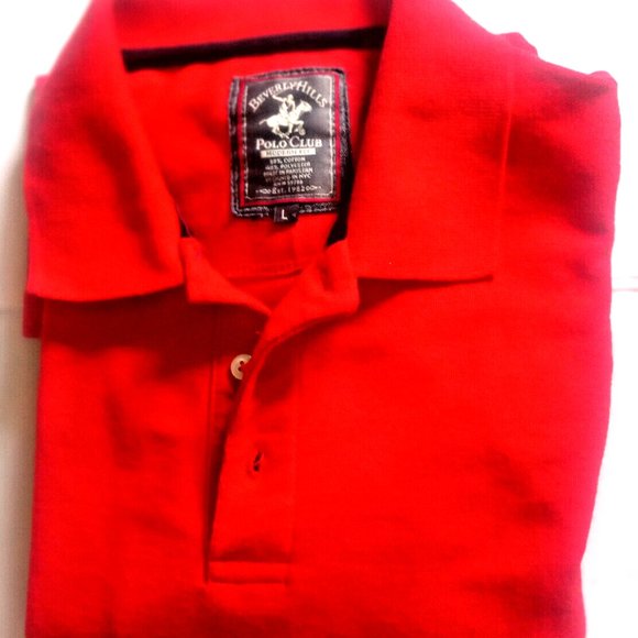 Beverly Hills Polo Club Modern Fit Short Sleeve Shirt Red Cotton Polyester Large - Picture 2 of 5